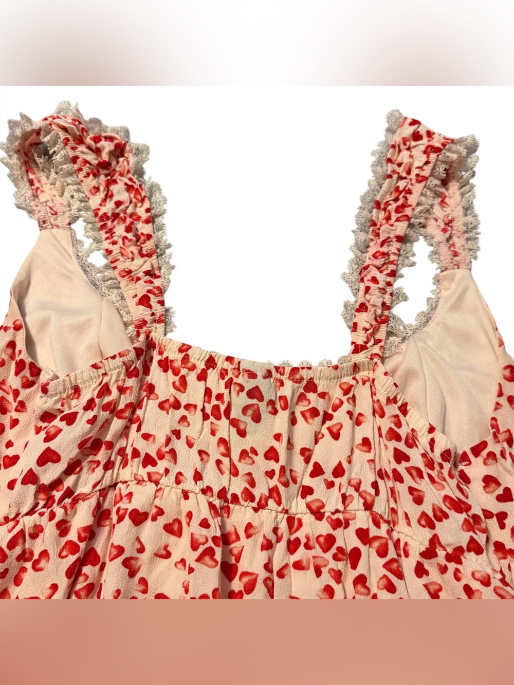Fully Lined~Cream Dress w/ Red Hearts Very Elegant & Sexy ~Sleeveless w/ Ruffles - Picture 5 of 7